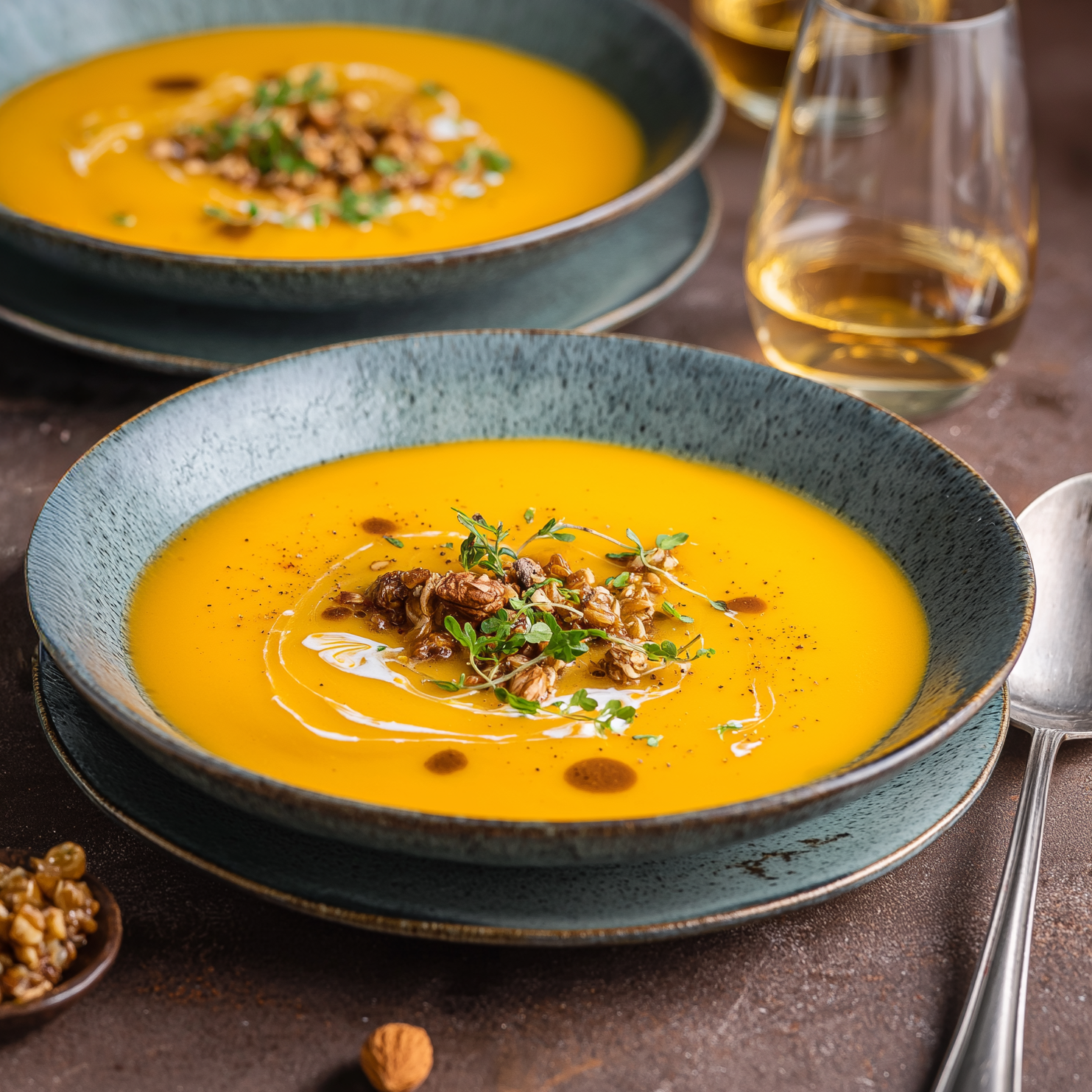 Kürbis-Orangen-Suppe mit Ingwer und Kürbiskernöl