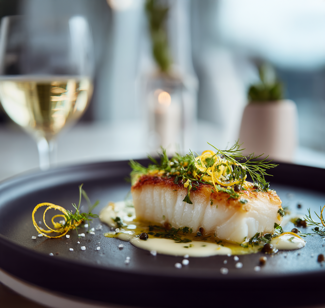 Steinbutt-Filet mit Beurre Blanc und frischen Frühlingskräutern