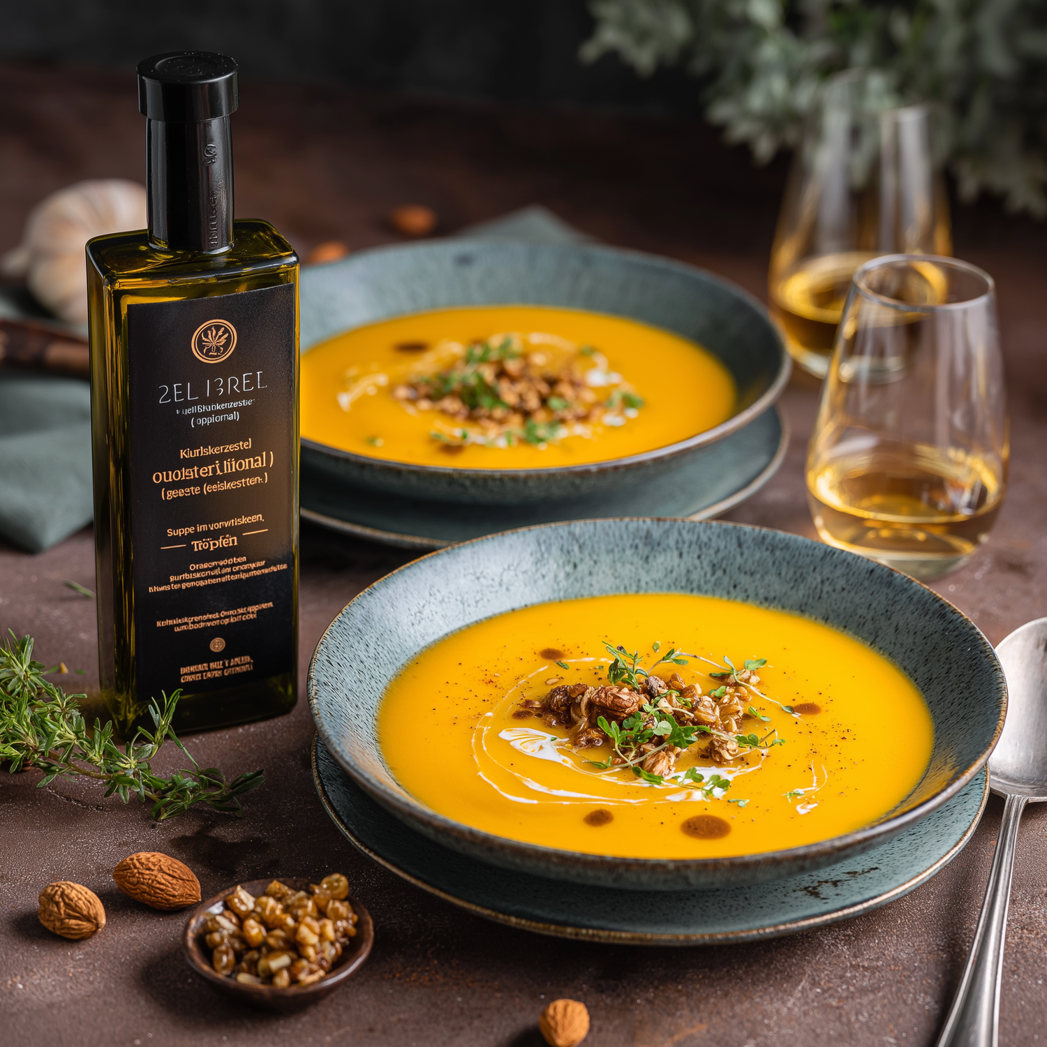 Kürbis Orangen-Suppe mit Ingwer und Kürbiskernöl